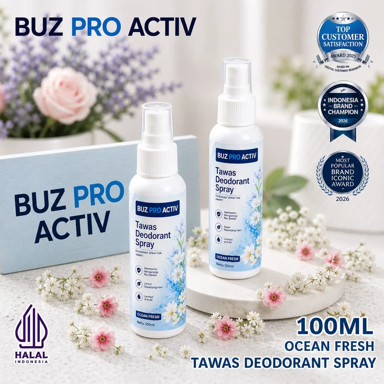 TAWAS SPRAY 100ML DEODORANT SPRAY TAWAS CAIR Mencegahh Keringat Berlebih & Membuat Kulit Ketiak Lembut Original | Aroma Ocean fresh Penghilang Bau Badan