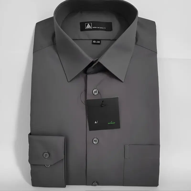 Kemeja Formal Polos Alisan Abu6/AbuTua Pria Krah Berdasi Slimfit Lengan Panjang Hitam Kantor - Distro, Casual 0