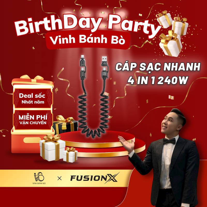 [FUSIONX x Vinhbanhbo] Cáp Sạc Lò Xo 4 in 1 240W - Sạc Nhanh 4 Đầu Cáp C-C, C-L, USB, Chiều Dài Tối Đa 2M | FUSIONX 240W