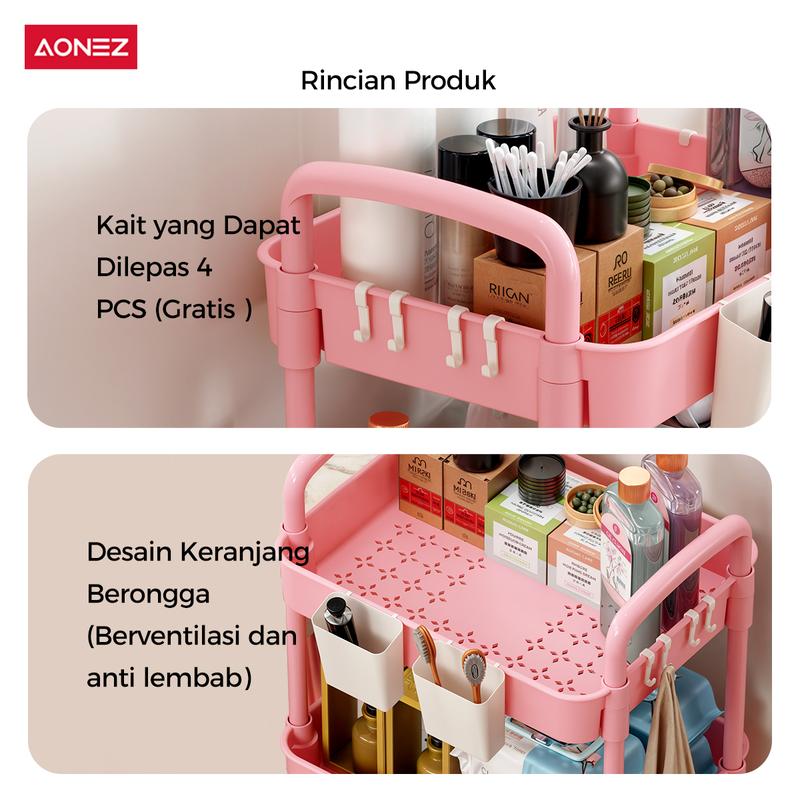 Product Introduction of 【COD 24h shipping】AONEZ Rak Troli 4 Susun Serbaguna Rak Dapur Rak Salon Rak Kamar Mandi dengan Roda dan Pegangan Tempat Penyimpanan 8