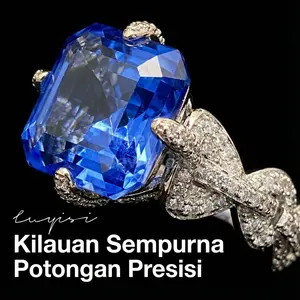 MNCB02 Cincin Safir Alami Bertatahkan Berat Dari Kerajinan Asscher Warna Biru Abu Abu Luypisi Kilauan Sempurna Potongan Presisi