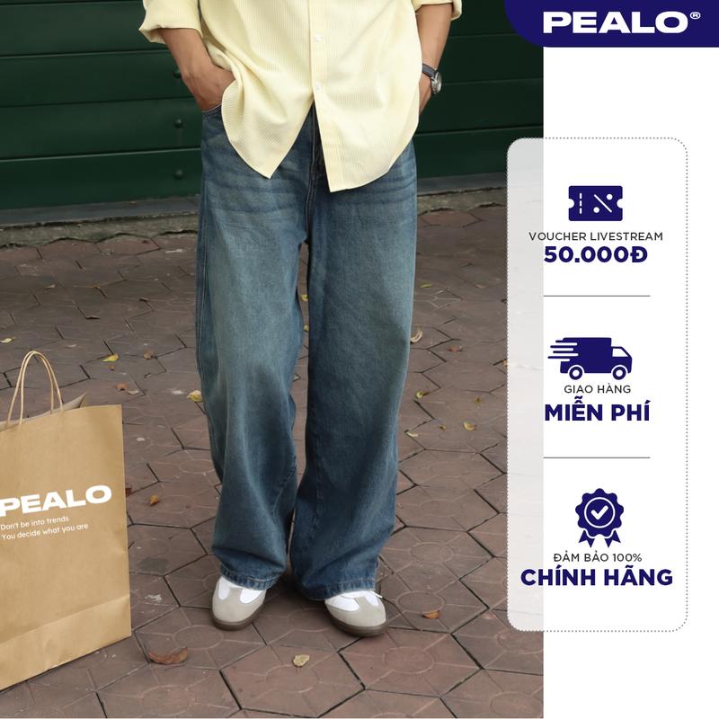  Quần Jean PEALO Unisex Form rộng chất liệu Jeans cotton thoải mái 