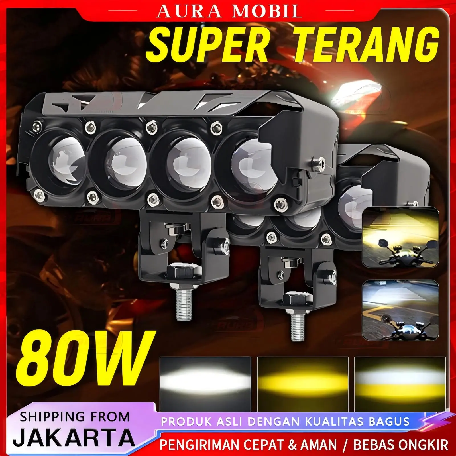 12V / 24V Lampu Sorot Tembak Mobil Lampu LED Tembak Sorot D3 SQL Lampu Tembak Sorot LED Laser 3 Mata 4 Mata 80 Watt 2 Warna Putih Kuning Car Kendaraan