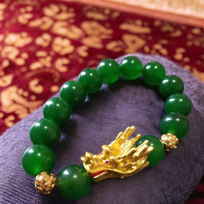 Gelang Giok Hijau Naga Emas