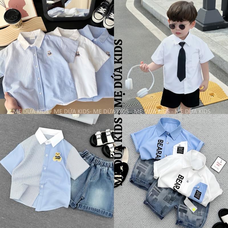15 Mẫu ÁO SƠ MI NGẮN TAY MUA THEOI DÀI ÁO Có Cổ Dành Cho Bé Trai 8-26kg Dễ Phối Đồ Chất Mềm Phom Xinh BEAR