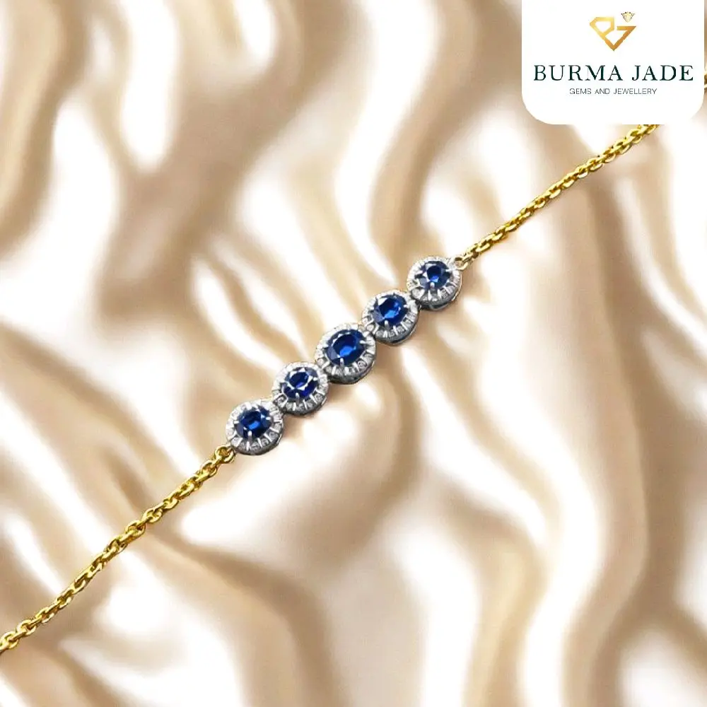 Gold Hand Chain with Natural Sapphire ( Mogkok Myanmar )