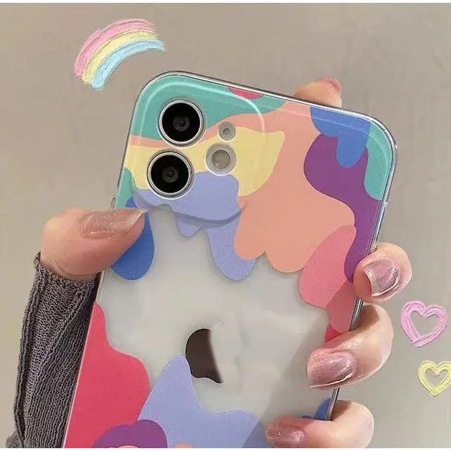 SoftCase Transparan Desain Rainbow Warna Warni Untuk iPhone 11 12 13 14 15 Pro Max X XS XR XS MAX 1