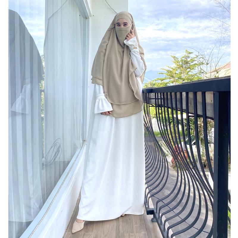 Monica Abaya Knit Casual Tanpa Khimar Gamis Dress Wanita Cantik Fashionable Dewasa Remaja Maxi Mewah Hitam Putih Muslim Gaun Tangan Simple Lembut Basic   Umroh Syari Kondangan Sifon 8