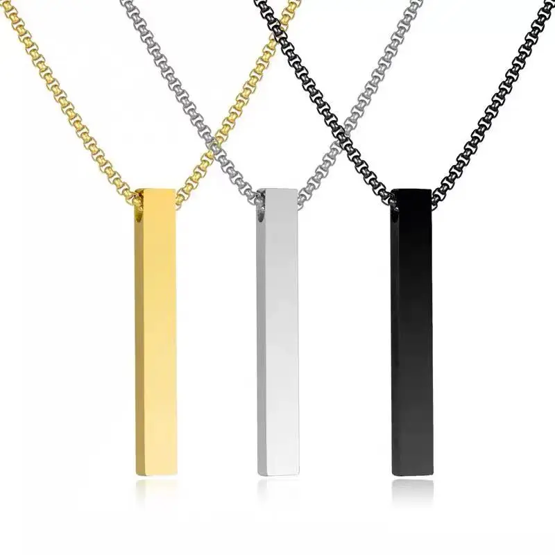 [Bayar di Tempat] Kalung Titanium Pria Model Balok Anti Karat Asli Gratis Ukir Nama 3