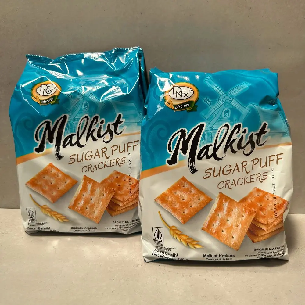DENEX Malkist Sugar Puff Crackers 240 Gr ( 1 Dus Isi 12 Box )
