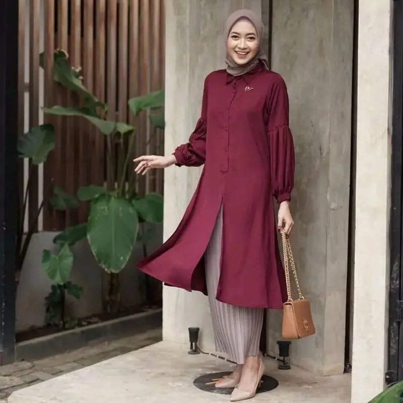 Tunik Dianara Long Crinkle Airflow Premium LD 110 Wanita Busui Full Kancing Terbaru Lembut Muslim Atasan Panjang Katun Dewasa Linen Oversize Midi Nyaman Dress Basic Variasi Hitam 1