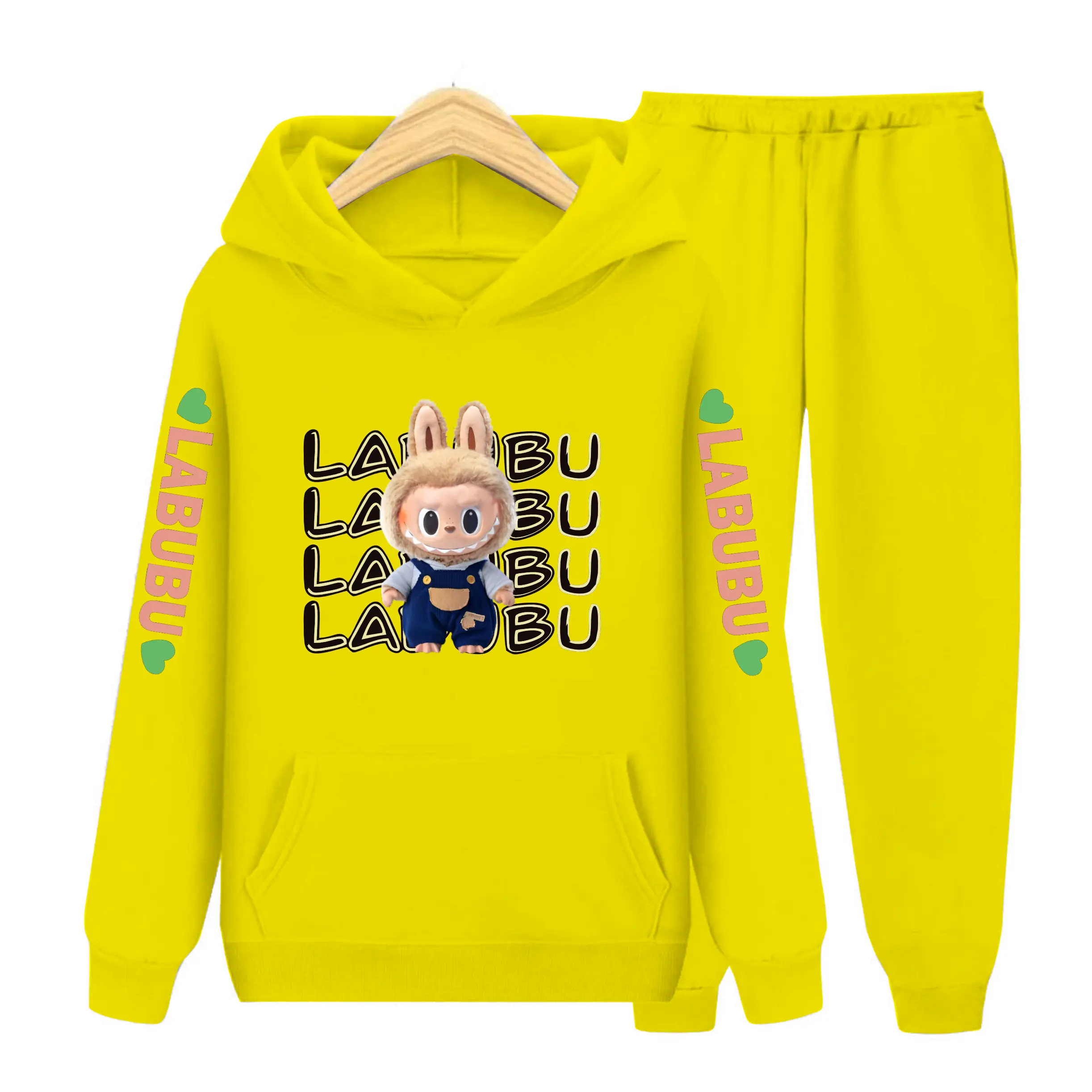 Luwi Kids Setelan Kantong Hoodie Anak Sweater Anak Remaja Gambar Labubu Baju Celana Fashion