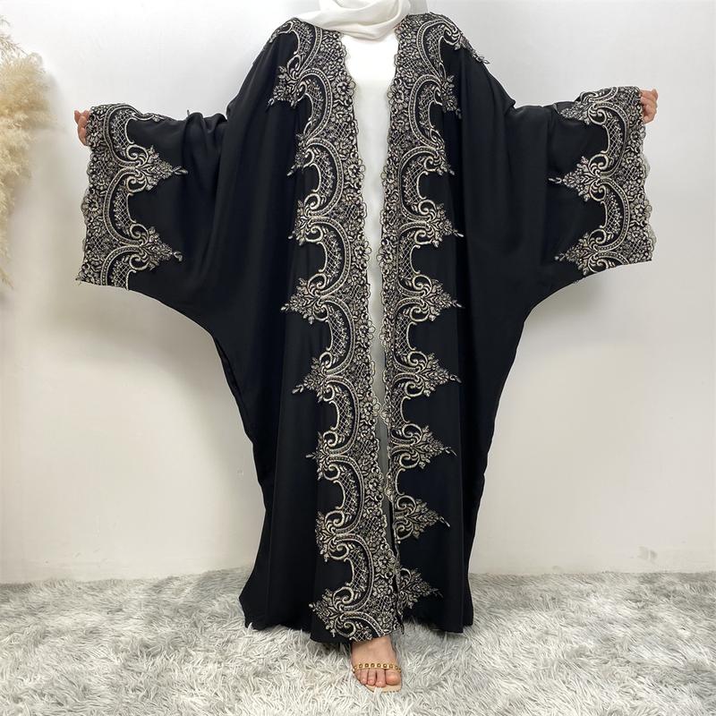 Product Introduction of 1417#  Modern Dubai Embroidery Big Cuff Nida Batwing Sleeve Modest Fashion Butterfly Abaya 7