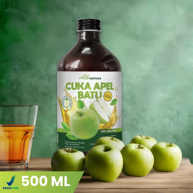 1 Cuka Apel Batu Ala natura With Mother - Apple Vinegar Botol Hijau Masakan 5