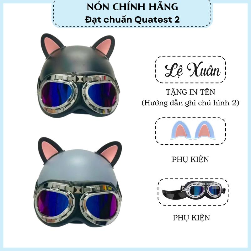 NÓN BẢO HIỂM ĐẠT CHUẨN Nón phi công kèm tai mèo 2 màu nón bảo hiểm cute Helmet