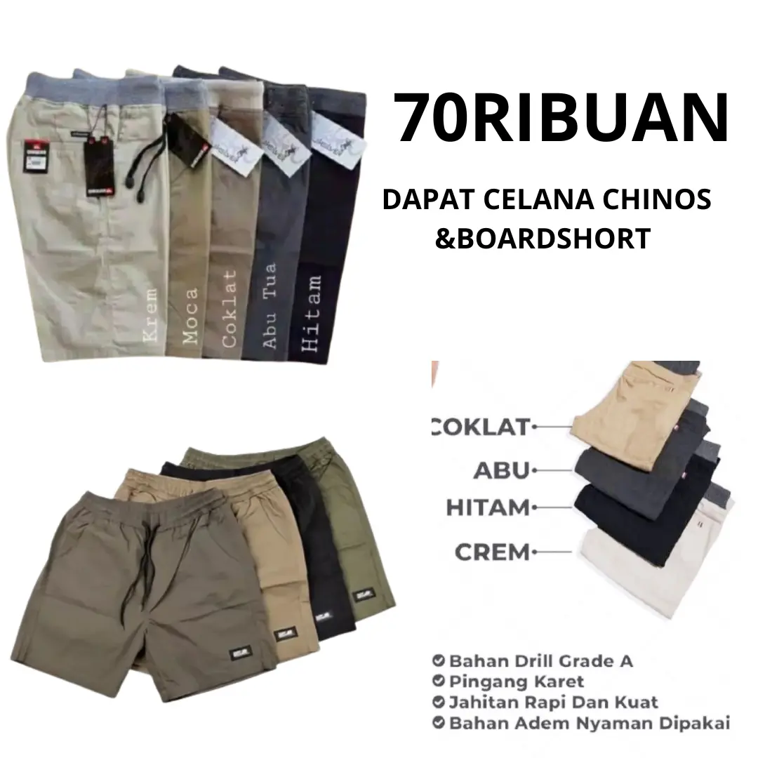 Celana Boardshort Dan chinos 70 ribuan Dapat 4 Celana Pendek