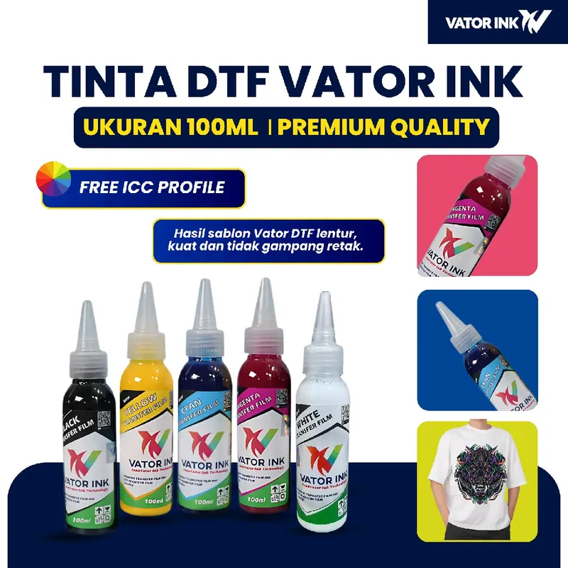 TINTA DTF VATOR INK 100ml Premium Quality Sablon DTF Hasil Pekat Cerah 0