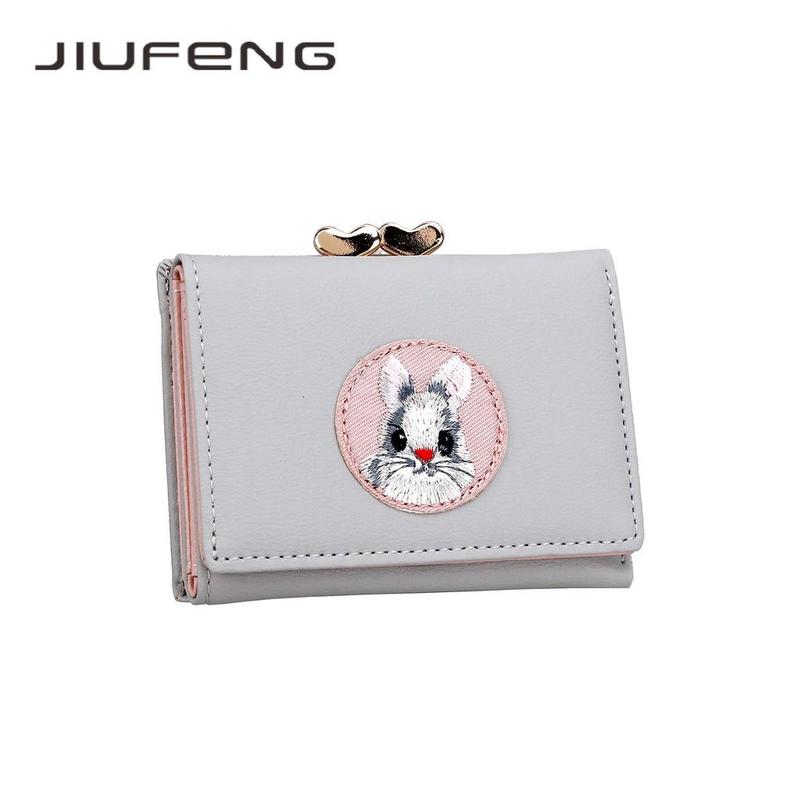 JIUFENG Dompet Pendek Wanita Dompet Serbaguna Hewan Bordir Billfold Pemegang Kartu Kredit 3
