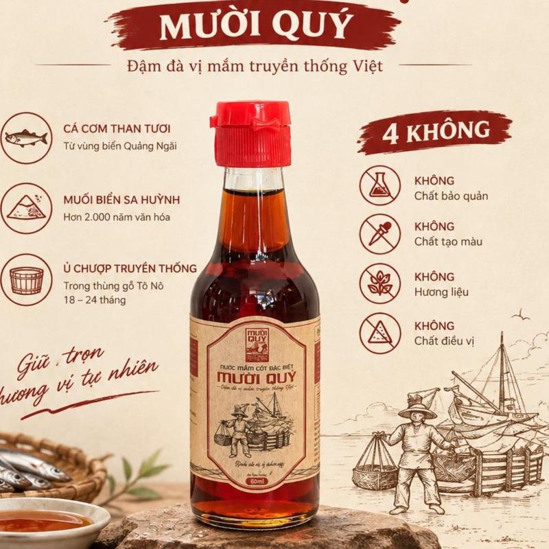 Nước Mắm truyền thống Cốt Đặc Biệt Mười Quý 60ml Nước mắm ngon Nước mắm nguyên chất Độ Đạm Tự Nhiên Từ Cá Cơm Than Tươi Thơm Ngon Tự Nhiên Nước Mắm Đặc Sản Quảng Ngãi