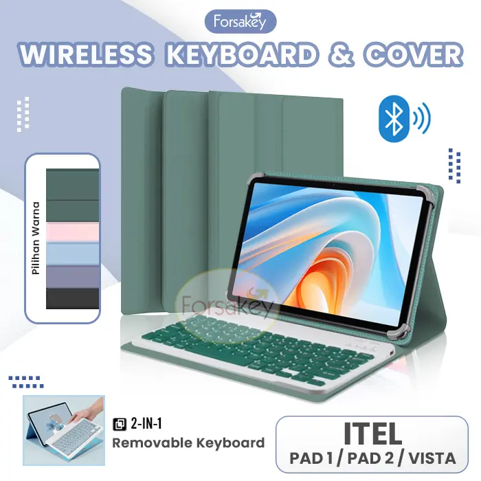 CASE & KEYBOARD untuk Itel Vistatab 11 10 10.1" / Vista Tab 30 11" / Pad 1 One 2 Two Tablet 10 11 Inch Wireless Bluetooth Blutooth Keybord Kibord Papan Ketik Flip Case Casing Cover Sarung Kesing Flipcase Flipcover Bookcover Universal 5 Warna