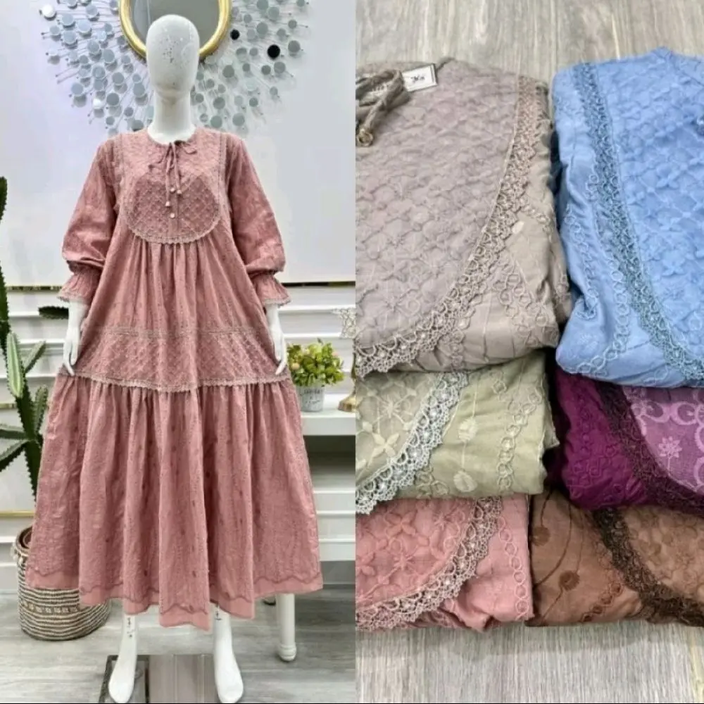 MIDI DRESS ORIGINAL SALVINA KATUN BORDIR RENDA KODE: JA
