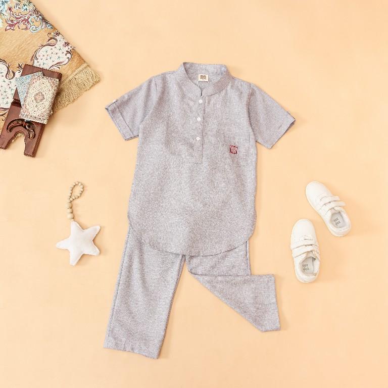 Baju koko setelan anak laki laki pakaian baju lengan pendek Muslim Katun 2