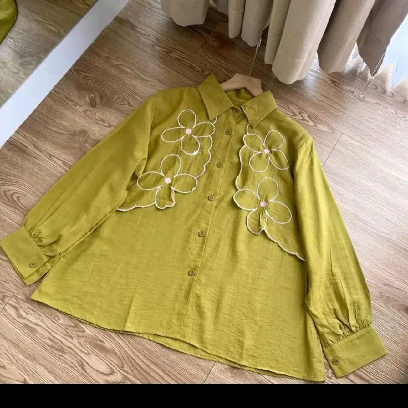Lucua Blouse Renda Kemeja Premium Katun Polin Panjang  Atasan Wanita 4