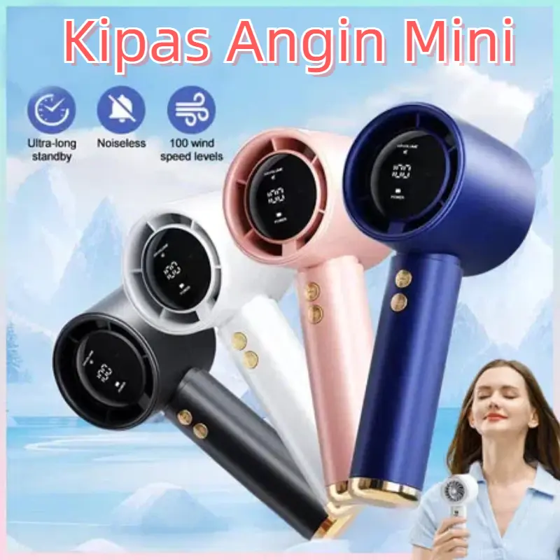 【COD】Kipas Angin Mini Portable USB Handheld Portable Strong Wind 100 Speed Fan Digital Display Adjustable Wind Speed Turbocharged Fan  Udara Kuat dan Layar LED Digital Display