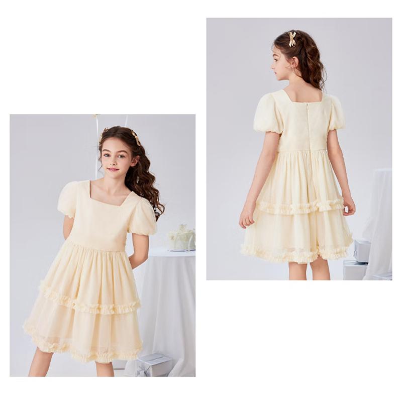 Malwee 2-10 Tahun Gaun Anak Perempuan Krem Gaya Princess  Lengan Balon dengan Lapisan Renda NT027