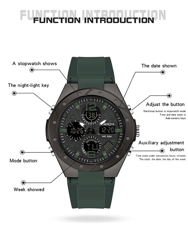 Product Introduction of Women's Watch, aw24 Sanda, 6062, dual display sports watch, waterproof, swimming watch, digital watch 25