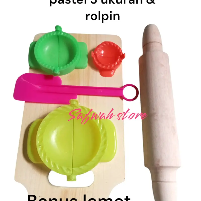1 set talenan, cetakan pastel 3 ukuran & rolpin penggilas adonan bonus lemet 1