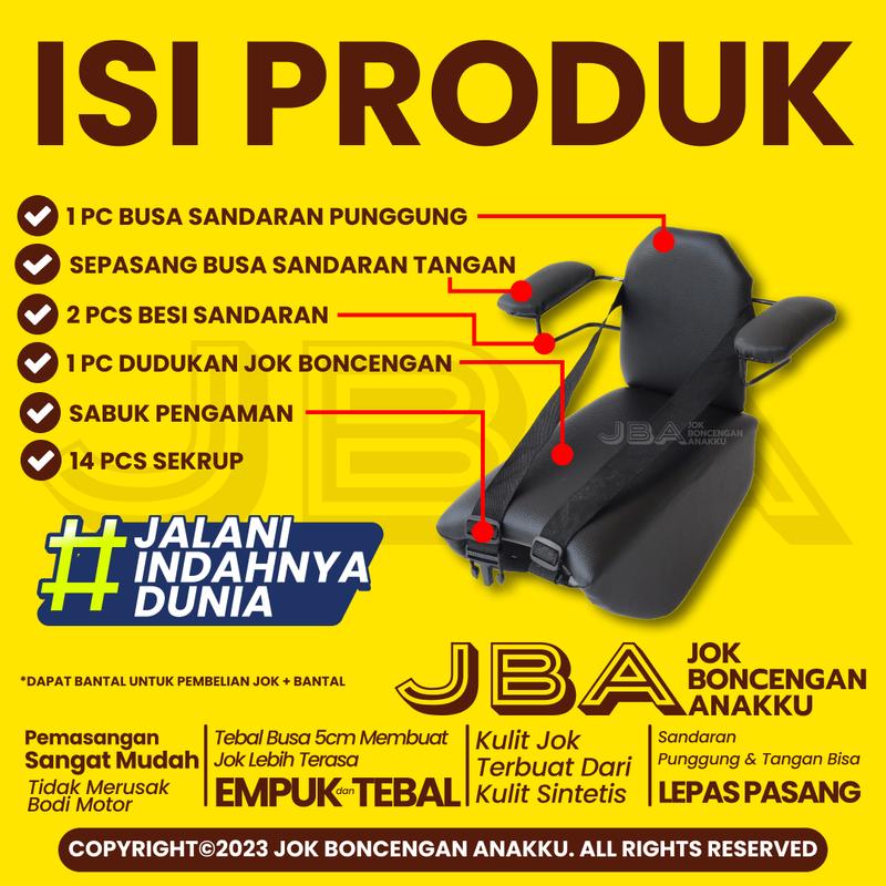 Kursi Jok Boncengan Anak Dudukan Portable Motor Matic YAMAHA NMAX NEW 2020 - 2024 Dilengkapi Besi Sandaran Tangan dan Punggung juga Sabuk Pengaman Busa Empuk Tebal PNP Anti-Goyang Rangka Dudukan SNI 2