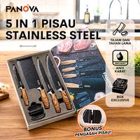 Gambar 【PANOVA 】Set 5 in 1 Pisau Bonus Pengasah & Box Exclusive Pisau Dapur Stainless Steel Baja Hitam Marble Peralatan Set Pisau Masak Anti Karat Alat Kitchenware Potong Buah Daging Cocok Untuk Kado BKE50801 dari Panova Indonesia Kab. Tangerang 1 Tokopedia