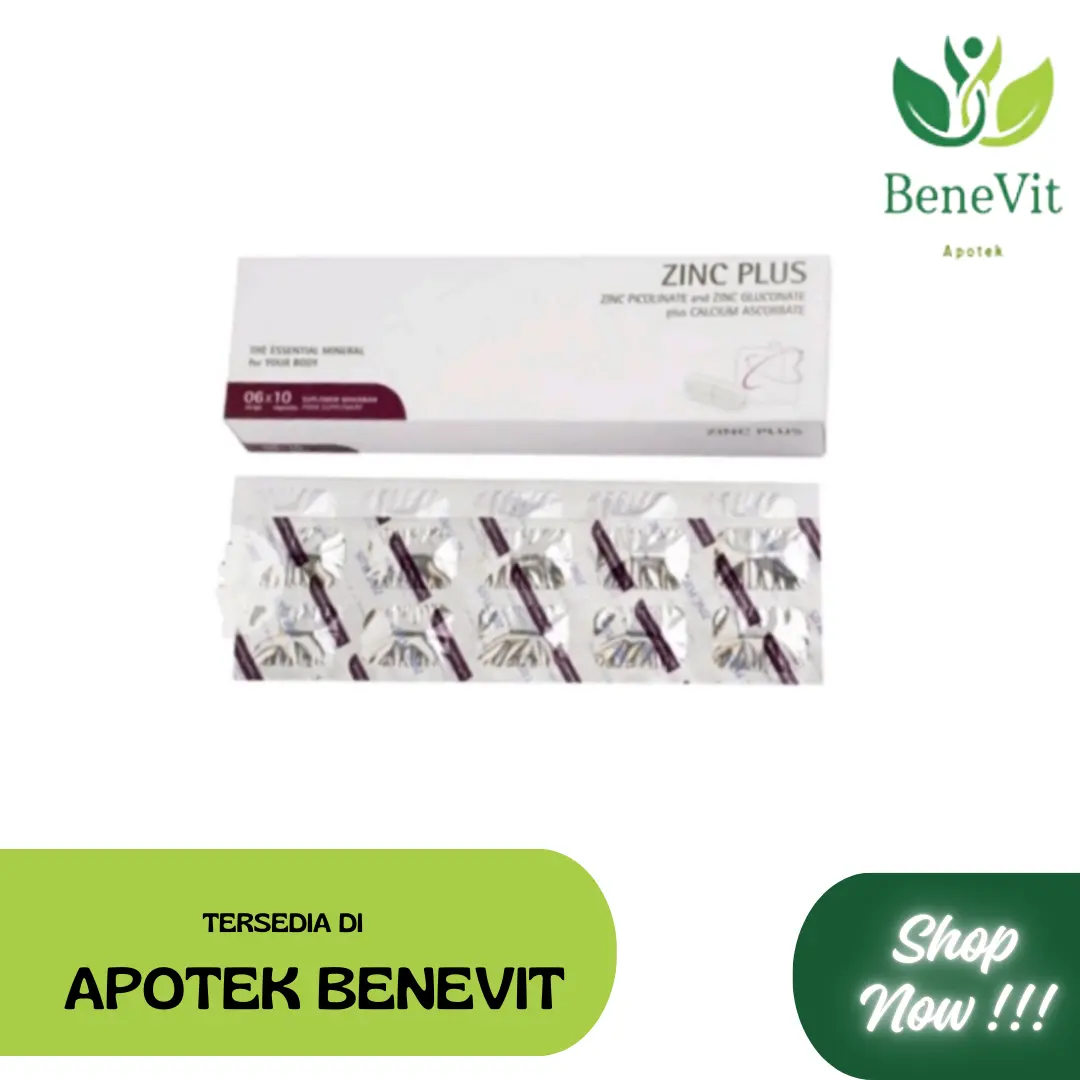 ZINC Plus 10 Kapsul ( ZINC PICOLINATE and ZINC GLUCONATE plus CALCIUM ASCORBATE ) - Vitamin & Suplemen Kesehatan untuk jerawat, meningkatkan daya tahan tubuh