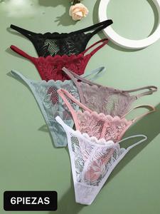 Tanga Sexy de Encaje con Ribete Festoneado para Mujer, Braguitas Sexys Transpirables y Transparentes, Ropa Interior para Damas para Todas las Estaciones