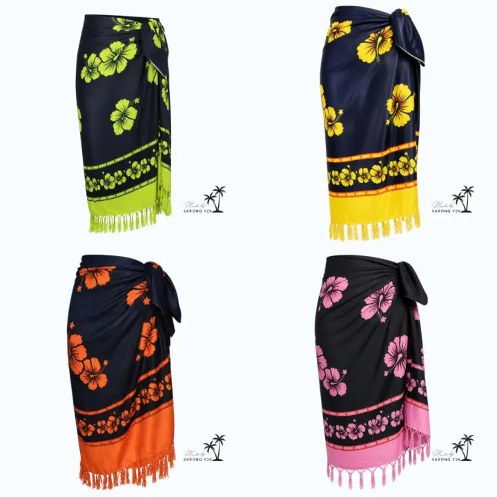 Sarong/Pareo/Kain pantai/Kain bali Motif Bunga Sepatu Hitam Rumbai