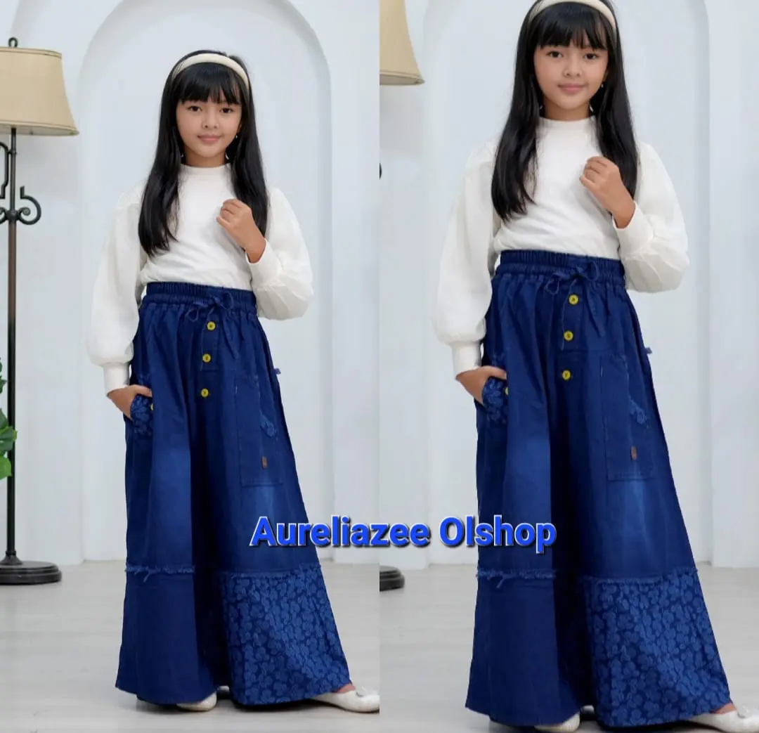 Rok jeans anak usia 4-15thn motif boneka
