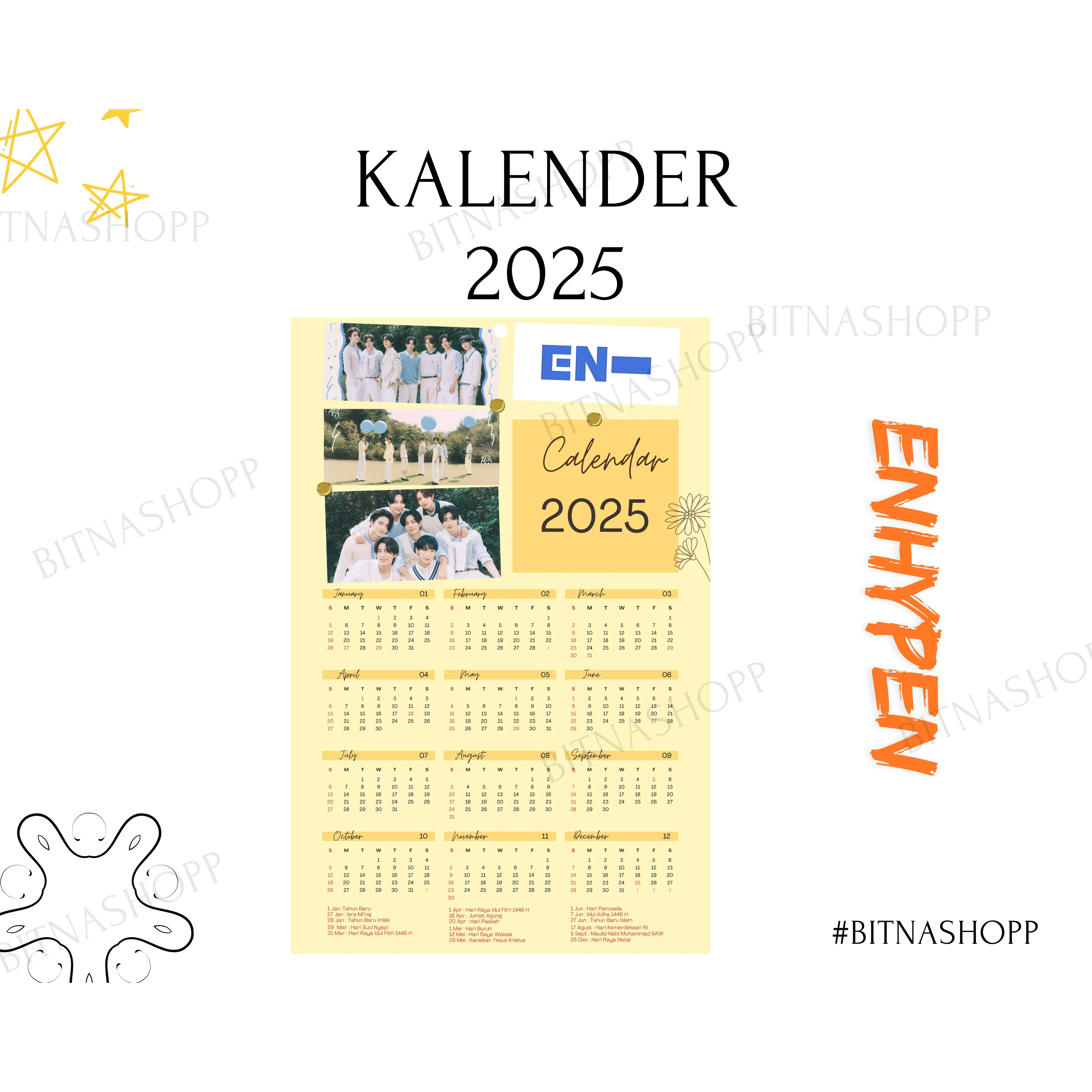 2025 KALENDER ENHYPEN KPOP + LAMINASI 2SISI BITNA IDOL BIAS KOREA MURAH UNOFFICIAL ENGENE HEESEUNG JUNGWON JAY JAKE SUNGHOON SUNOO NIKI READY STOCK !