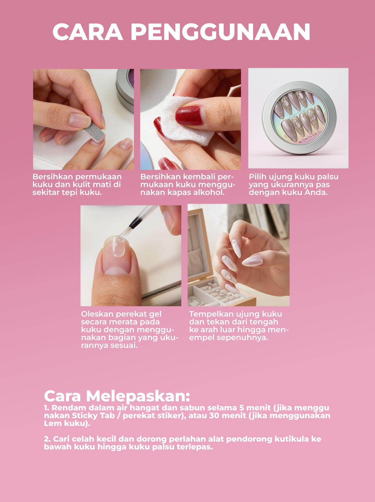 KUKULUXE 3D Nail Art – Press On Nails Premium 4 Varian ( Black Butterfly, Cool Black Mary, Falling Sakura Thoughts, Green Wave Greyhound )