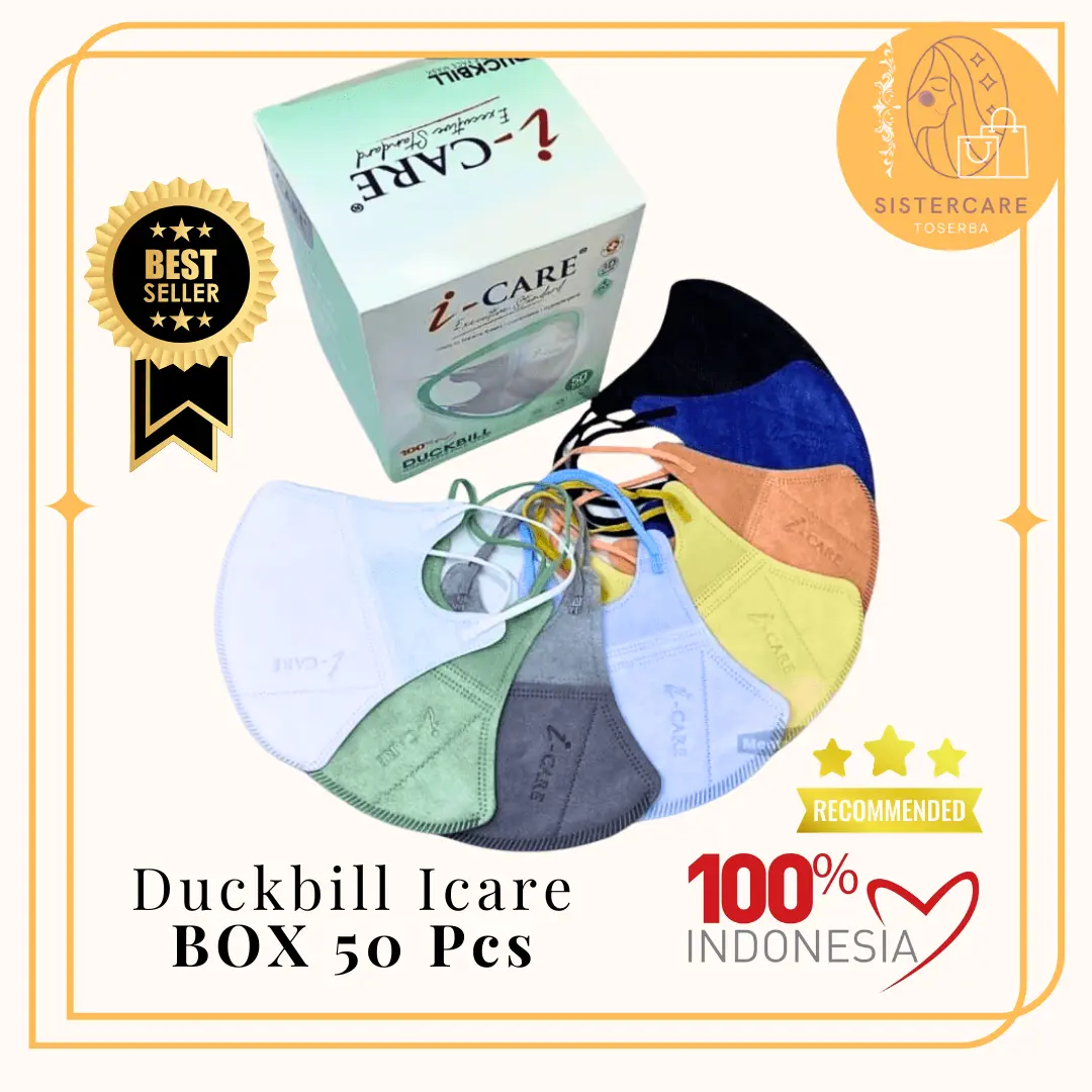 Masker Medis ICARE Duckbill i-Care EMBOS Earloop 4ply BOX isi 50pcs 3D Surgical Mask Duckbill PREMIUM QUALITY disposable mask