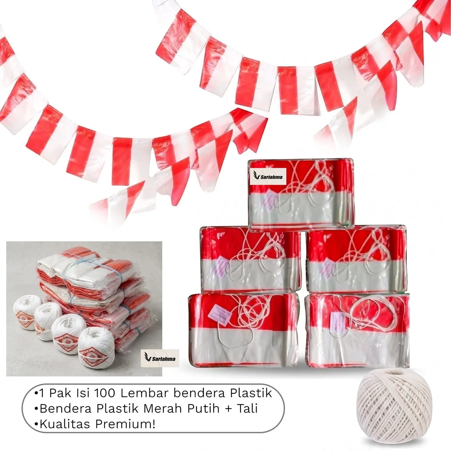 1 Pak Bendera Merah Putih Hiasan Festival Agustusan Bendera Plastik Tali