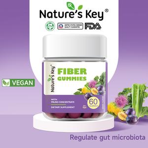 Nature's Key Halal Fiber Gummies with Prune Juice- Support Digestive Health Prune Flavor 60 Gummies