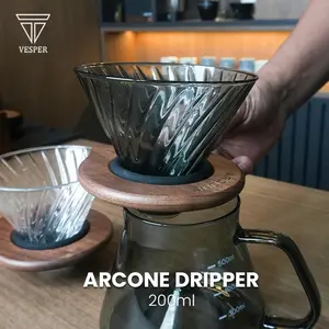 vesper arcone V60 glass dripper with wooden holder / dripper kopi kaca