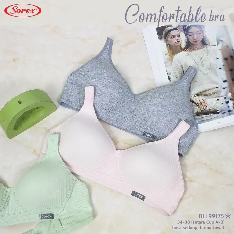 Bra BH Wanita Sorex Murah  Tanpa Kawat Busa Tipis Kait 3 (Cup B) 99175 0