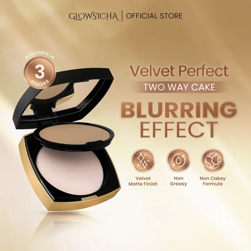 Glowsicha Velvet Perfect Two Way Cake – Mencerahkan Wajah Tahan Lama Ringan di Kulit Halus di Kulit Mencerahkan & Menyamarkan Noda 0
