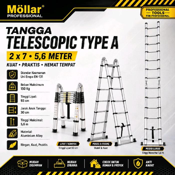 Gambar Mollar Tangga Telescopic Type A 2x7 5,6 M Double Teleskopik 2.8+2.8 MOLLAR A-XL Kuat Praktis Hemat Tempat dari Swalayan Murah Teknik Kota Semarang Tokopedia