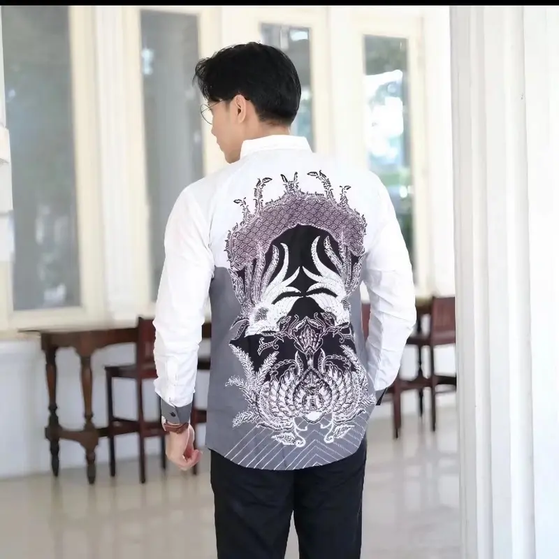 batik pria premium batik remaja aesthetic lengan panjang peksi putih slimfit bahan katun prima lapis furing Baju Dewasa 1