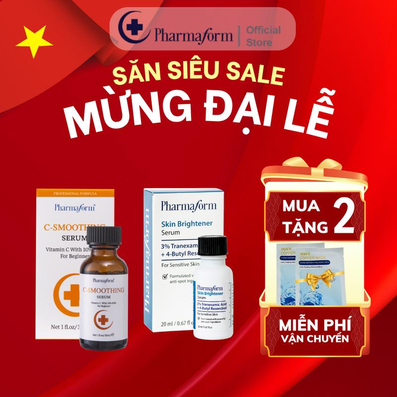 [COMBO] SERUM TÀN NHANG NÁM - THÂM SAU MỤN - SÁNG VÀ ĐỀU MÀU DA PHARMAFORM SKIN BRIGHTENER SERUM + C-SMOOTHING SERUM