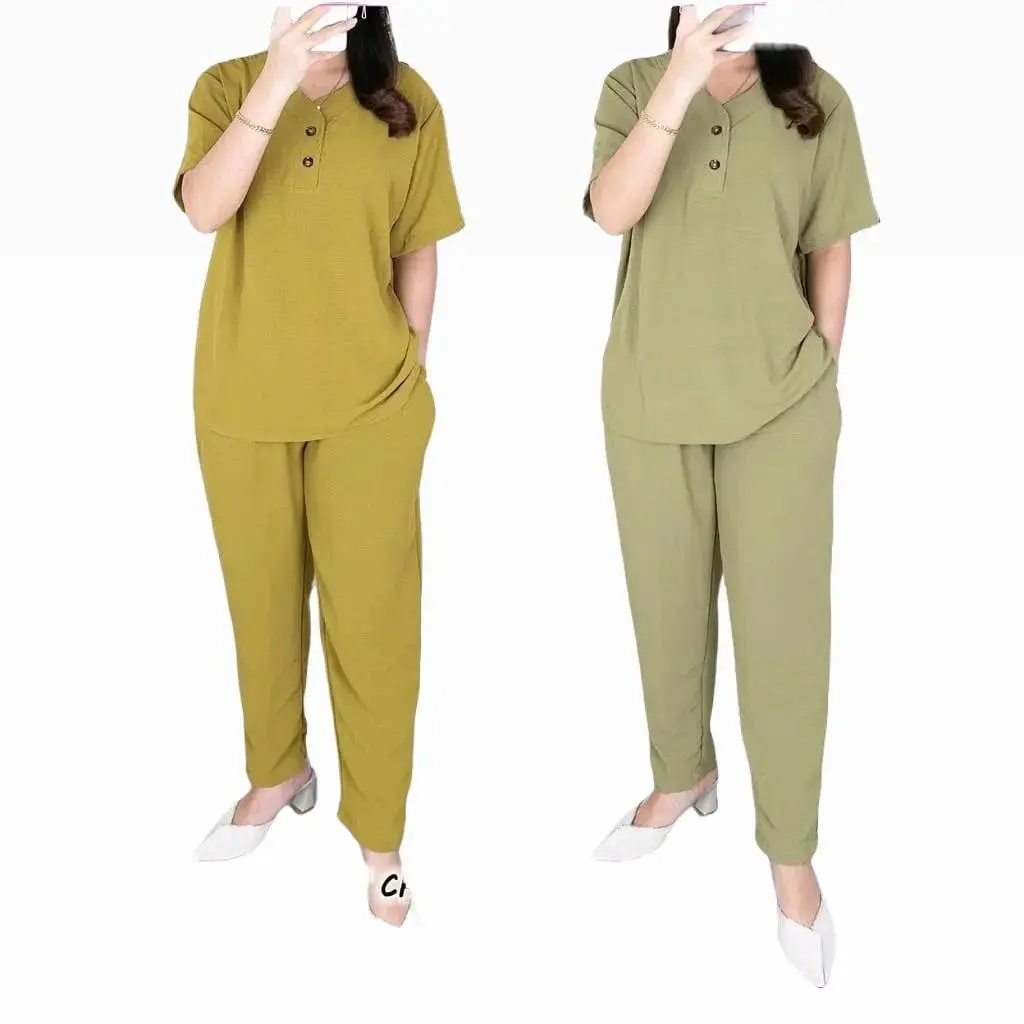 Setelan Wanita Celana Dewasa WG NEW ONE Set Crinkle Lengan Pendek Baju Panjang Airflow