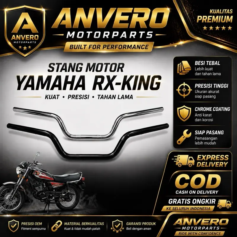 Stang Motor Yamaha RX King | Besi Tebal Presisi OEM | Chrome / Hitam Anti Karat | PNP Siap Pasang | ANVERO MOTORPARTS